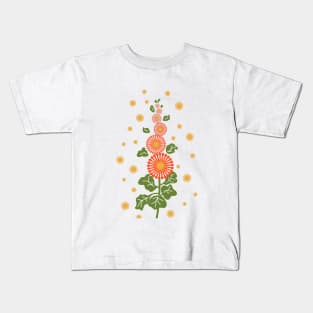 Old fashioned Hollyhock flower in ombre orange and olive green Kids T-Shirt